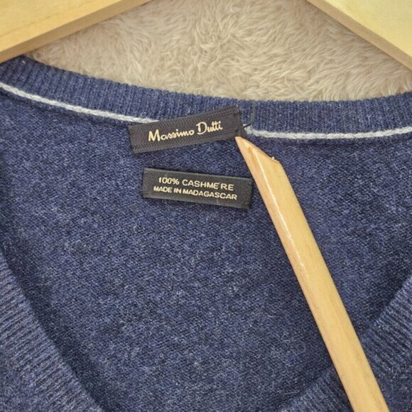 Massimo Dutti 100% Cashmere Sweater V-Neck Pullover Blue Long Sleeve Mens Size M - Picture 8 of 10